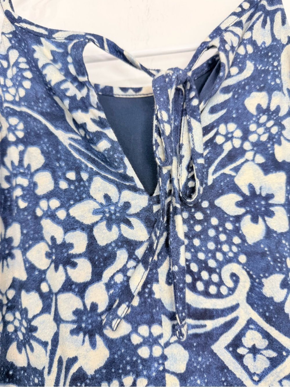 Chaps Navy Blue White Tropical Floral Cotton Halter Cut Sleeveless Maxi Dress - Picture 10 of 13